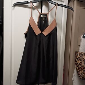 Freebird Black and Tan Strappy Top